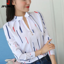 Load image into Gallery viewer, JFUNCY Plus Size Women White Tops and Blouses Fashion Stripe Print Casual Long Sleeve Office Lady Work Shirts Female Slim Blusas