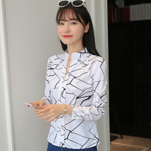 Load image into Gallery viewer, JFUNCY Plus Size Women White Tops and Blouses Fashion Stripe Print Casual Long Sleeve Office Lady Work Shirts Female Slim Blusas