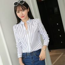 Load image into Gallery viewer, JFUNCY Plus Size Women White Tops and Blouses Fashion Stripe Print Casual Long Sleeve Office Lady Work Shirts Female Slim Blusas