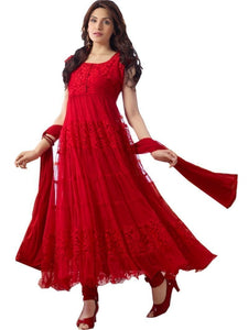 NEW RED & BEIGE Indian Pakistani Designer Bollywood Wedding Embroidered Saree