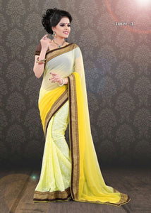 Yellow Indian Bollywood Designer Brasso+Georgette Saree