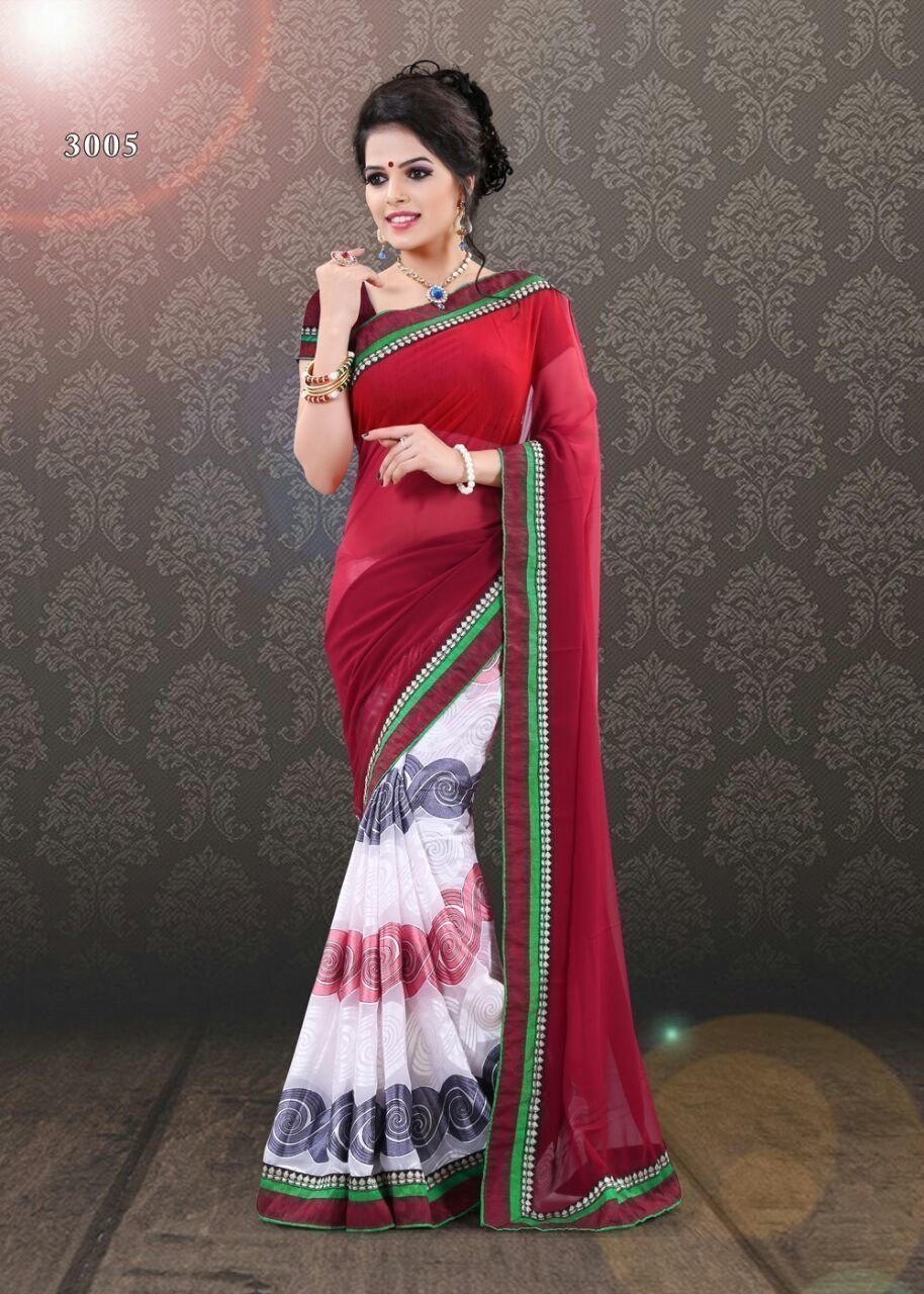 Red Indian Bollywood Designer Brasso+Georgette Saree