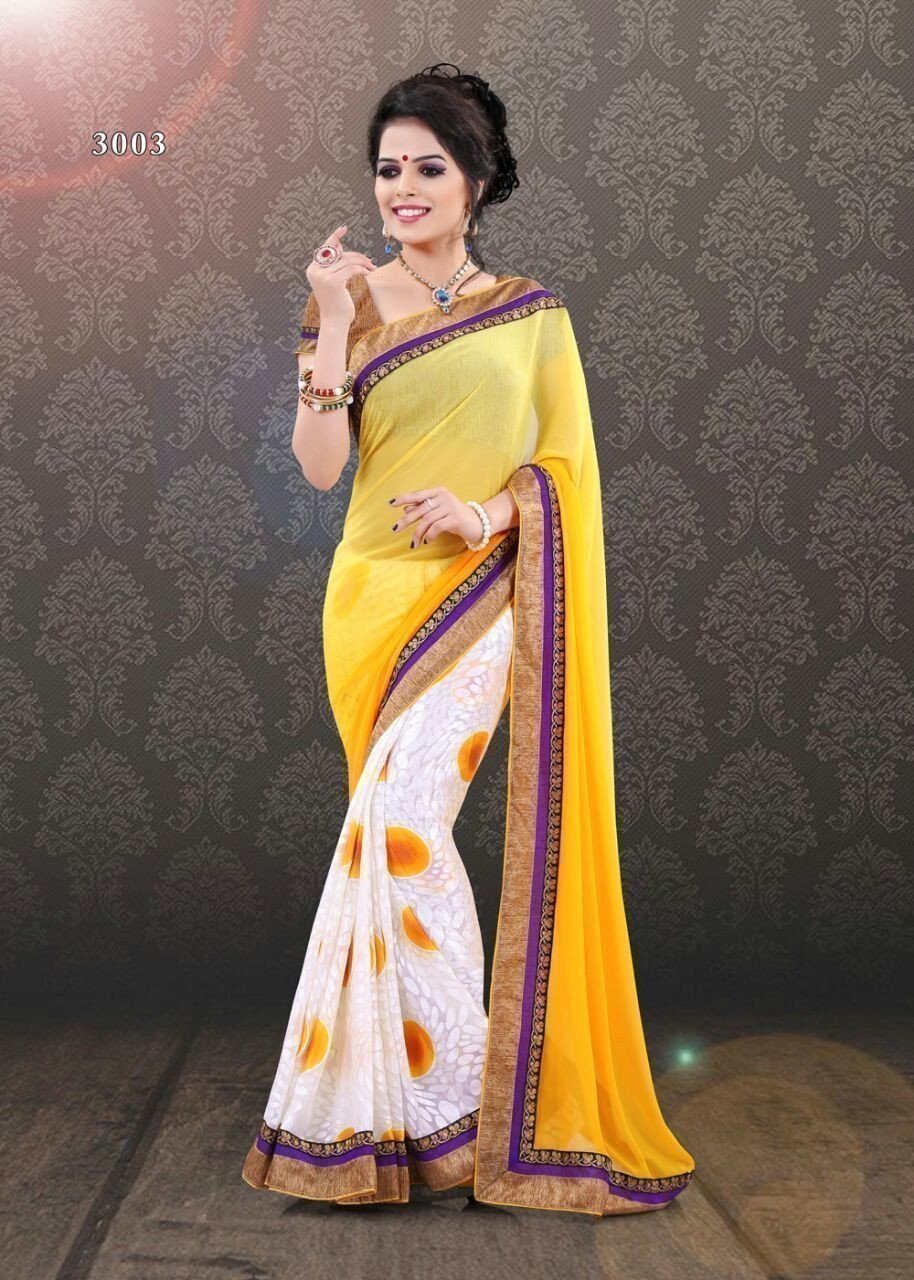 Yellow Indian Bollywood Designer Brasso+Georgette Saree
