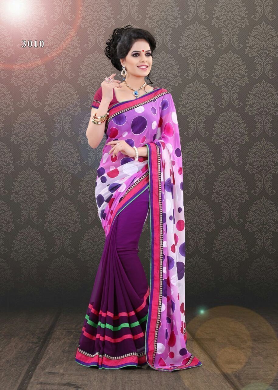 Purple Indian Bollywood Designer Brasso+Georgette Saree