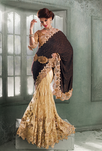 BROWN & BEIGE Indian Pakistani Designer Bollywood Wedding Embroidered Saree