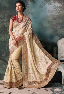 Heavy BEIGE Indian Pakistani Karachi Designer Bollywood Wedding Embroidery Saree