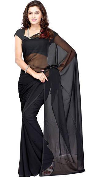 Black Georgette Buti Saree With Blouse Piece