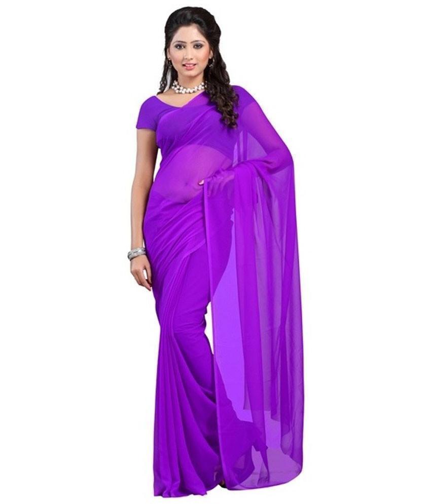 Purple Georgette Buti Saree With Blouse Piece