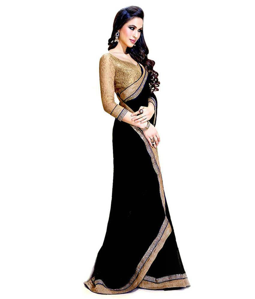 Designer Black Faux Chiffon Border Work Saree
