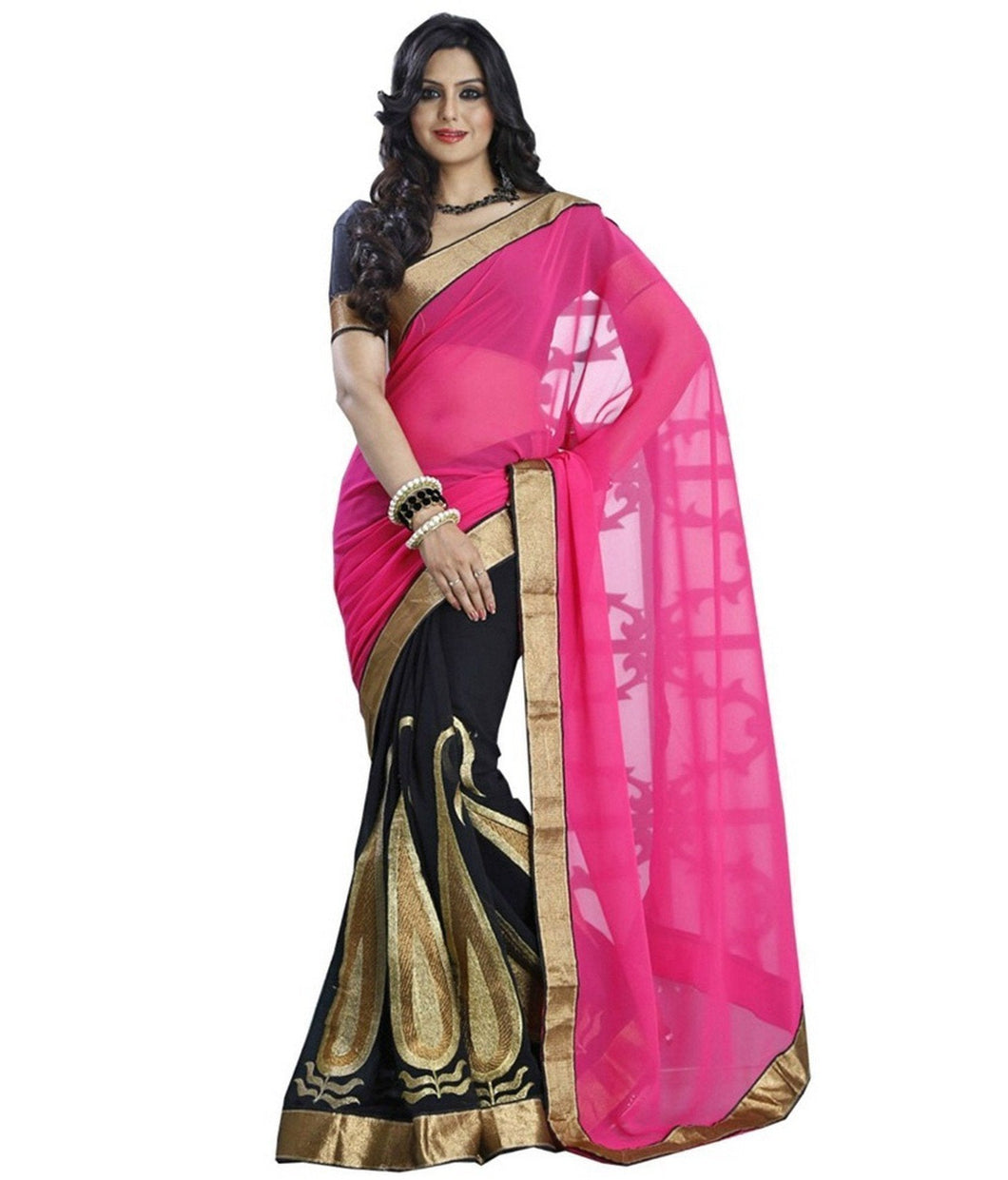 DESIGNER BLACK PINK GEORGETT SAREE