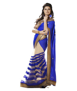 Fantastic Blue Patta with Lace Border Saree