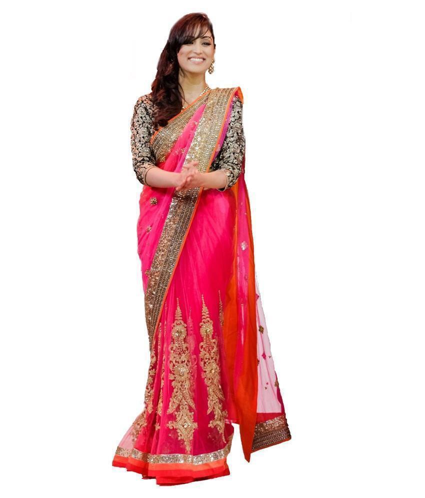 Heavy Embroidery Pink Net Designer Wedding Saree