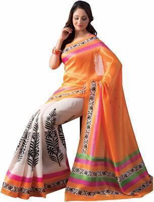 Traditional Indian Orange Printed Saree Order Online