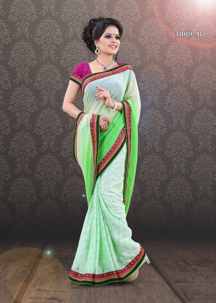 Gorgeous Designer Green Brasso Printed Saree