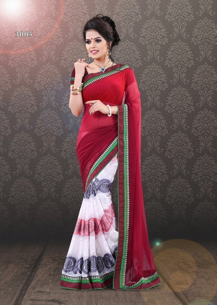 Rich Red Weightless Brasso Printed Saree