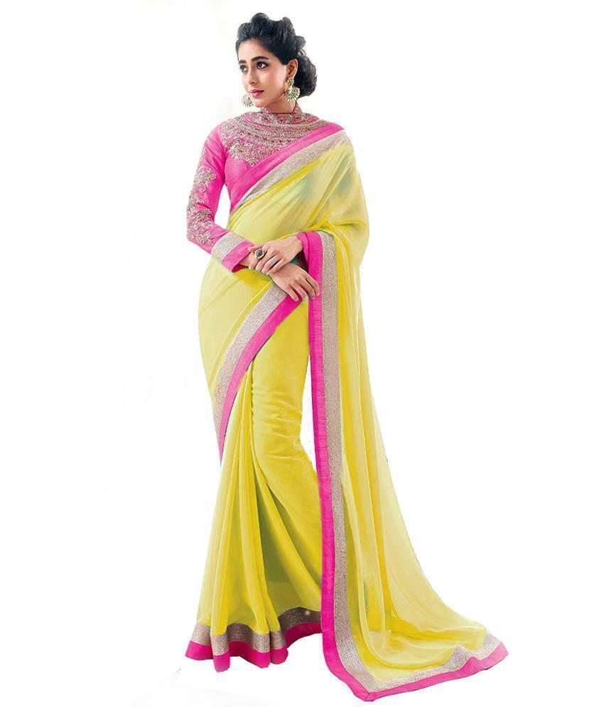 Bollywood Designer Party wear Yellow Chiffon Saree