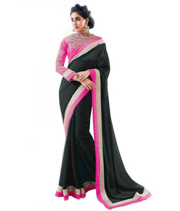Stunning Black Chiffon Saree with Lace Border Jari Work