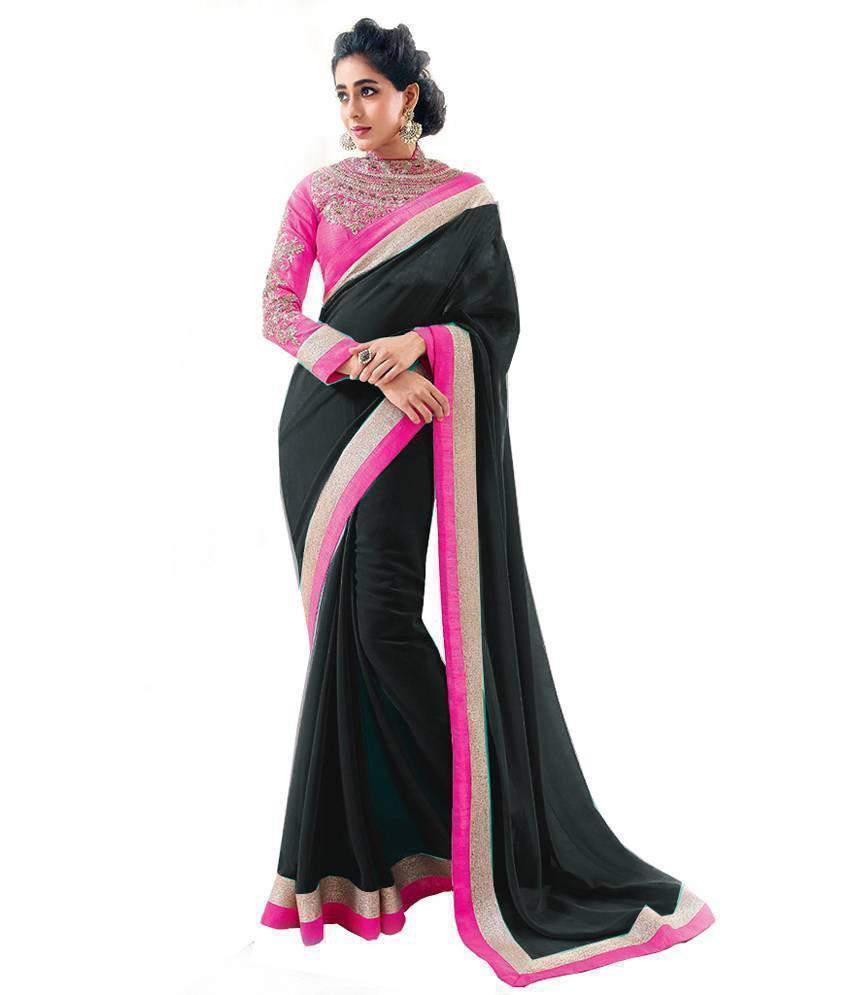 Stunning Black Chiffon Saree with Lace Border Jari Work