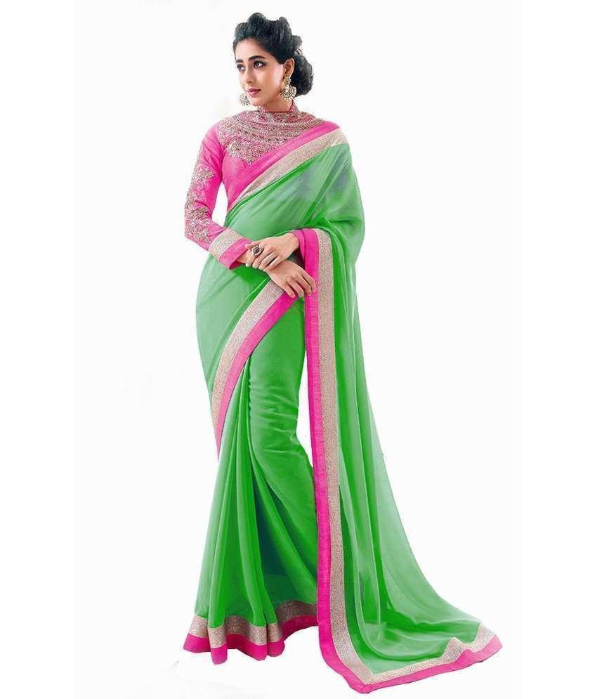 Gorgeous Green with Brocket Lace Diamond work Saree