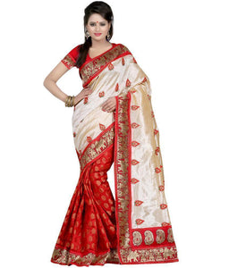 White and Red Brasso Embroidered Fancy Saree