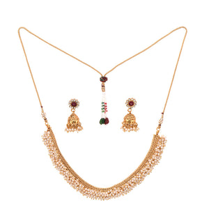 3 layered golden bridal neckless with earings