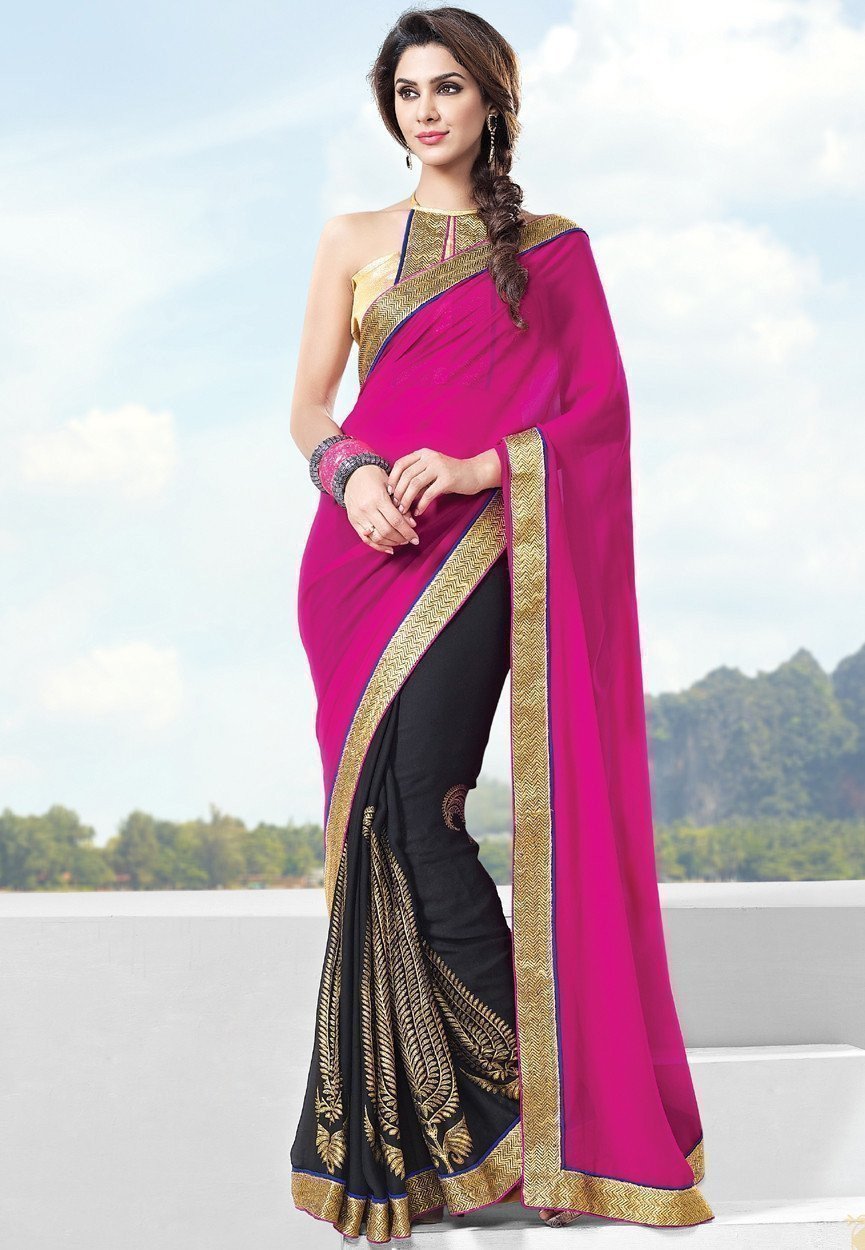 Enigmatic Pink Color Designer Printed Saree