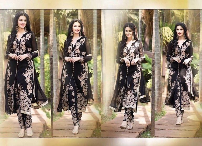 ANJANI LATEST EMBROIDERED DESIGNER DARK BLACK STRAIGHT SUITS