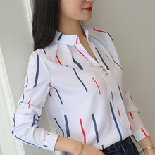 Load image into Gallery viewer, JFUNCY Plus Size Women White Tops and Blouses Fashion Stripe Print Casual Long Sleeve Office Lady Work Shirts Female Slim Blusas
