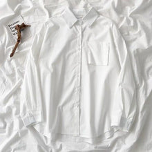 Load image into Gallery viewer, Office Lady Style White Shirt Solid Harajuku Pocket Long Sleeve Womens Tops And Blouses Casual 2021 Autumn Loose Shirt Blusas
